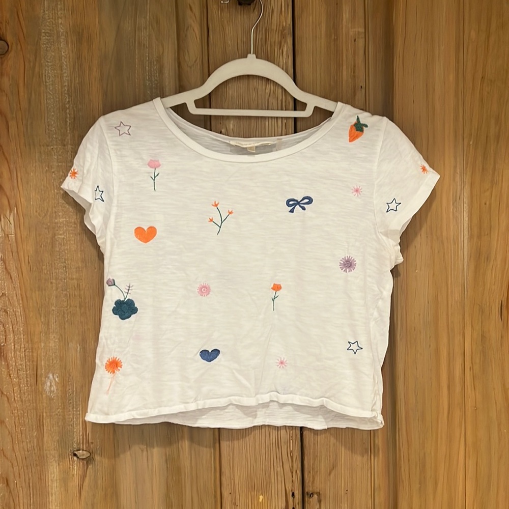 Love Shack Fancy Embroidered Crop Top Shirt